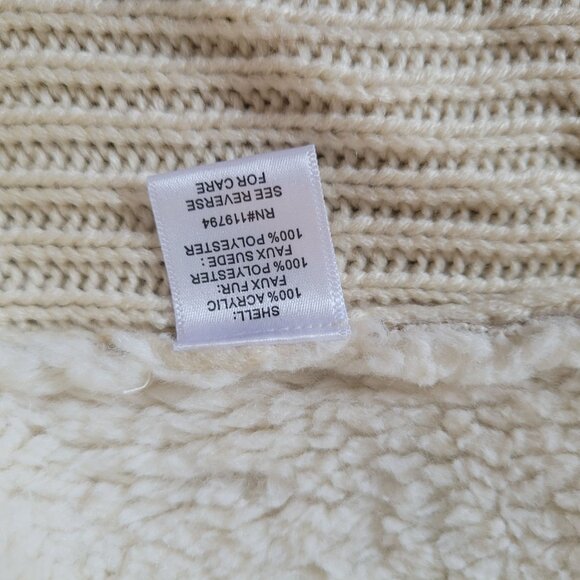 One World Oversized Beige Open Front Cardigan Faux Suede Sherpa Lining NWT L - Picture 7 of 8